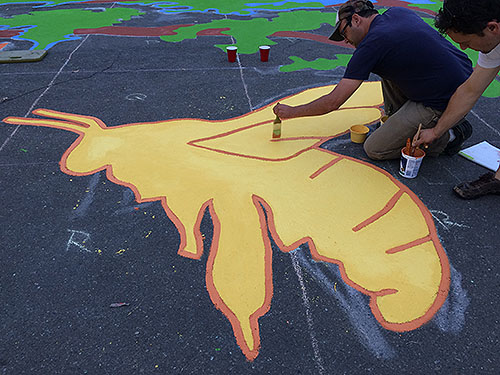 painting a bright yellow bee, another silhouette