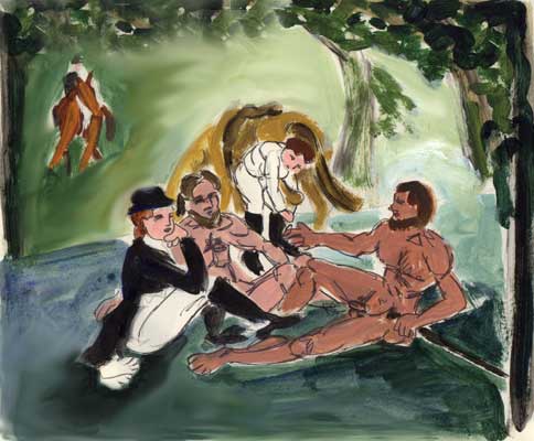 Color sketch for painting 'dejeuner au concours de dressage' in response to Manet's 'dejeuner sur l'herbe'