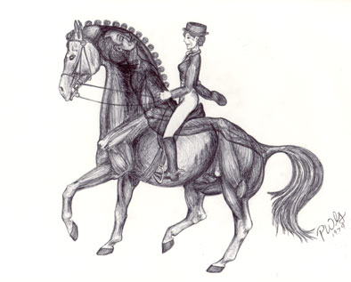 humorous drawing re tendency of women to be in love with horses.