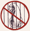 cartoon of dog behind jail bars with red circle-slash prohibited symbol, meaning dogs shouldn't be on Death Row, dogs shouldn't be in the Pound rescue logo.